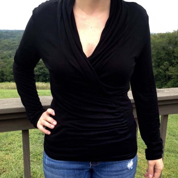 Soft Surroundings Black Long Sleeve Mock Wrap Top - Picture 1 of 2